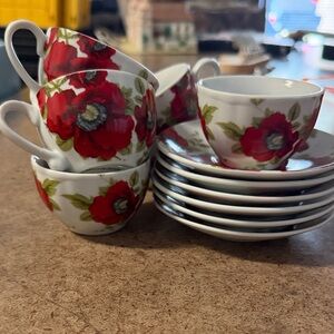 Floral espresso Set - Red and White
